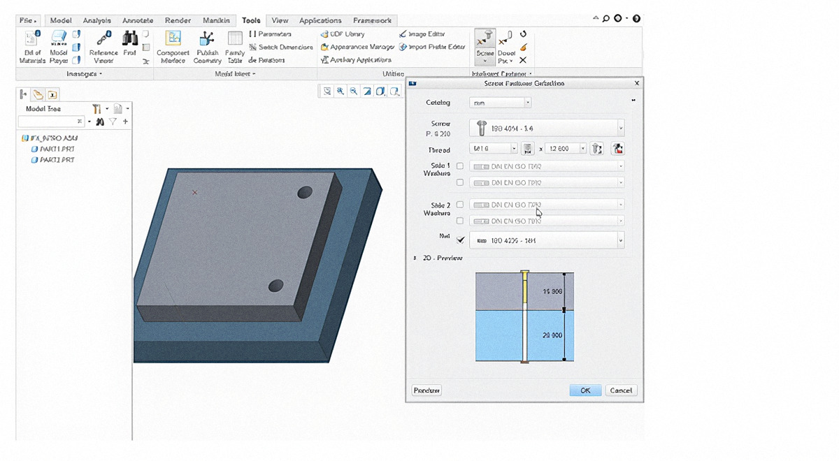 Intelligent Fastener tool in Creo Parametric