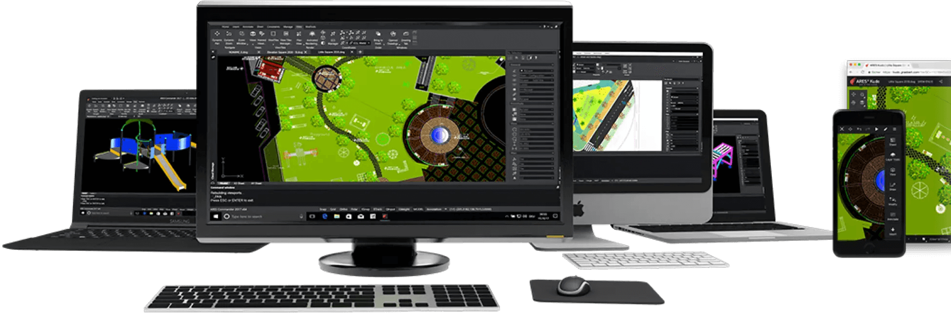 ARES CAD drawing shown across desktop, laptop and tablet devices