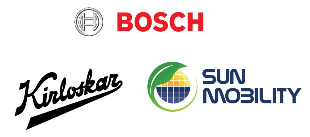 BOSCH, Kirloskar (KOEL) and Sun Mobility logos