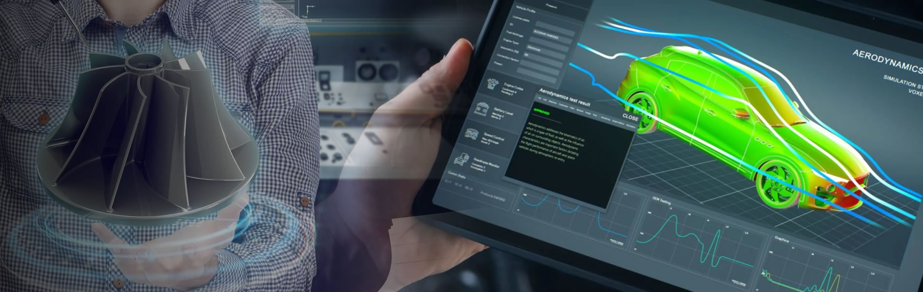 Engineer reviewing a connected digital-twin factory model on a tablet